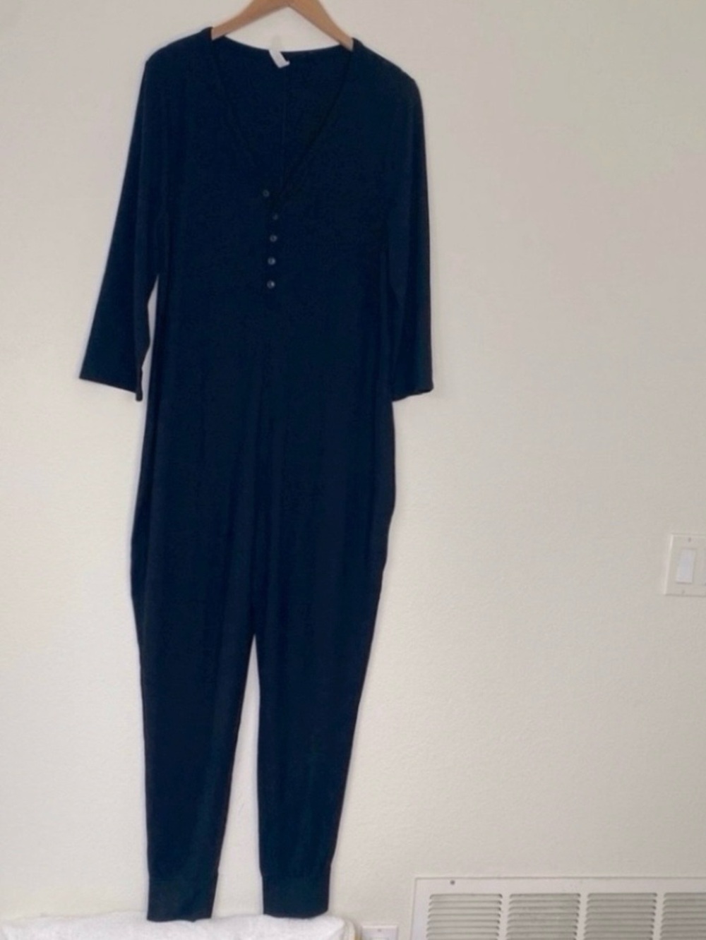 Athleta Womens Black Soft Waffle Knit Crop Jumpsuit XL Loungewear Minimalist